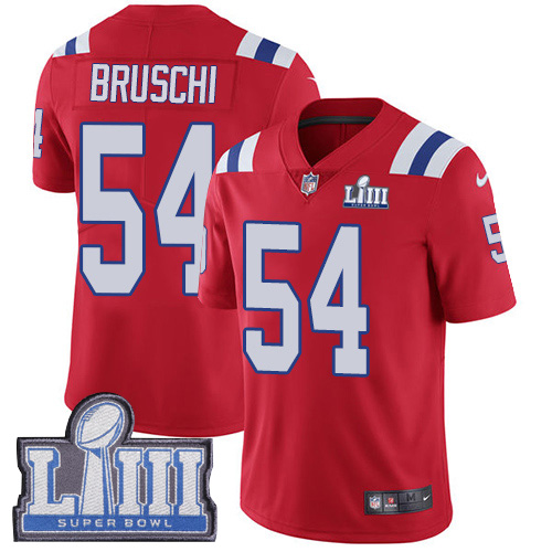 New England Patriots #54 Tedy Bruschi Red Alternate Super Bowl LIII Bound Men's Stitched Vapor Untouchable Limited Jersey Men's