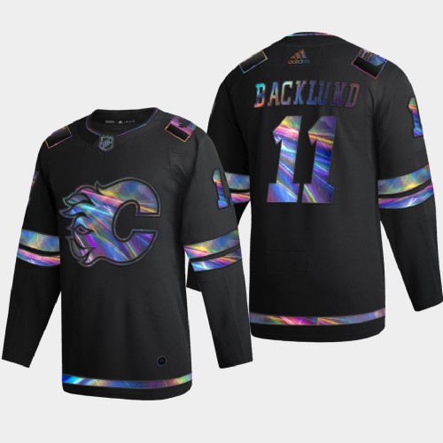 Calgary Calgary Flames #11 Mikael Backlund Men's Iridescent Holographic Collection Jersey - Black Men's