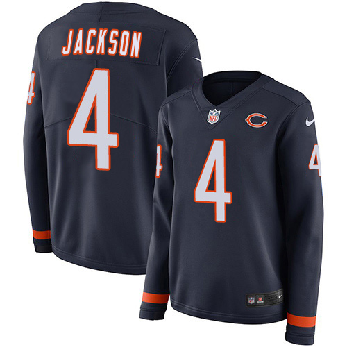 Bears #4 Eddie Jackson Navy Blue Team Color Women's Stitched Limited Therma Long Sleeve Jersey