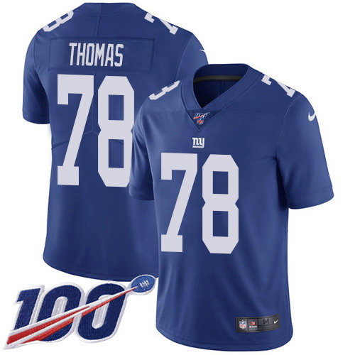 New York Giants #78 Andrew Thomas Royal Blue Team Color Men's Stitched 100th Season Vapor Untouchable Limited Jersey Men's