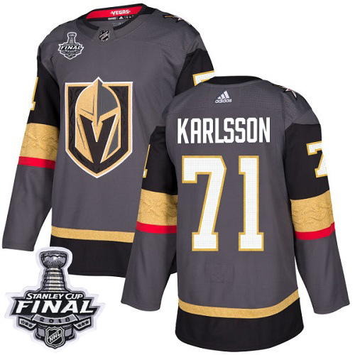 Adidas Golden Vegas Golden Knights #71 William Karlsson Grey Home Authentic 2018 Stanley Cup Final Stitched Jersey Men's
