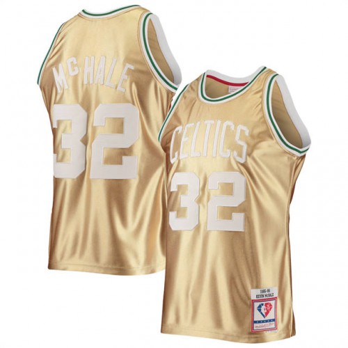 Boston Celtics #32 Kevin McHale Mens Gold Mitchell & Ness 75th Anniversary 1985-86 Hardwood Classics Swingman Jersey Mens