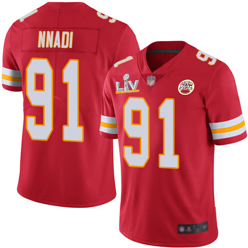 Kansas City Chiefs #91 Derrick Nnadi Red Team Color Men's Super Bowl LV Bound Stitched Vapor Untouchable Limited Jersey Men's