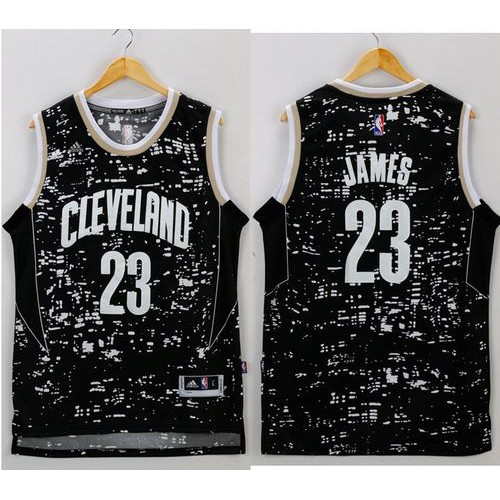Cleveland Cavaliers #23 LeBron James Black City Light Stitched Jersey Mens