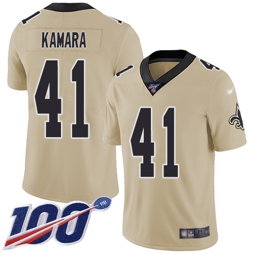 Saints #41 Alvin Kamara Gold Men's Stitched Limited Inverted Legend 100th Season Jersey