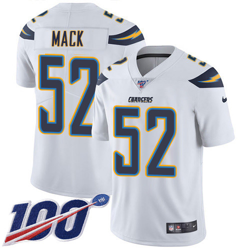 Chargers #52 Khalil Mack White Youth Stitched 100th Season Vapor Limited Jersey