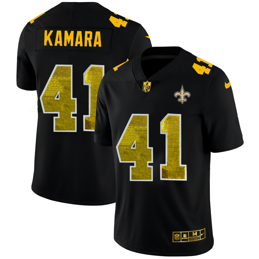 New Orleans Saints #41 Alvin Kamara Men's Black Golden Sequin Vapor Limited Jersey