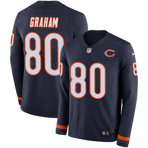Chicago Bears #80 Jimmy Graham Navy Blue Team Color Youth Stitched Limited Therma Long Sleeve Jersey Youth