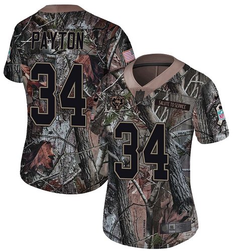 Bears #34 Walter Payton Camo Women's Stitched Limited Rush Realtree Jersey