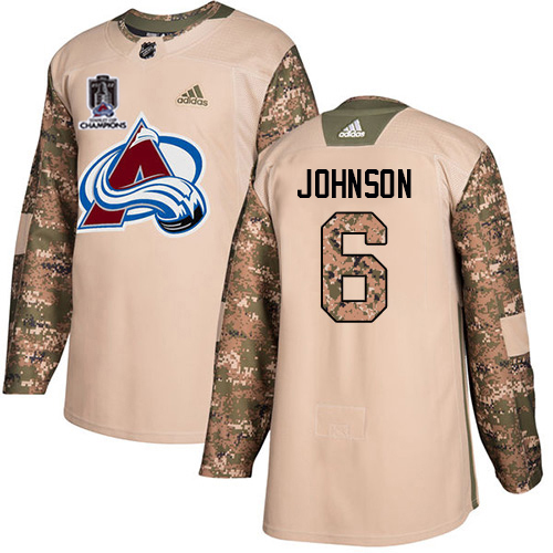 Adidas Colorado Avalanche #6 Erik Johnson Camo Authentic 2022 Stanley Cup Champions Veterans Day Stitched Jersey Men's