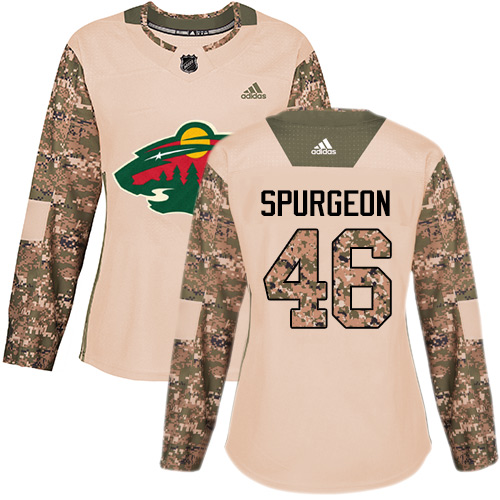 Adidas Minnesota Wild #46 Jared Spurgeon Camo Authentic 2017 Veterans Day Women's Stitched Jersey Womens