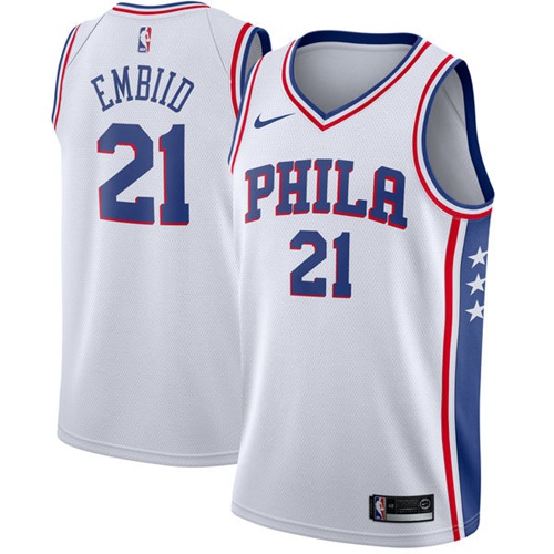 Philadelphia 76ers #21 Joel Embiid White Youth Swingman Association Edition Jersey Youth