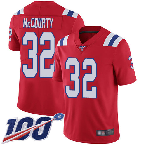 Patriots #32 Devin McCourty Red Alternate Men's Stitched 100th Season Vapor Limited Jersey