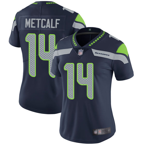 Seahawks #14 D.K. Metcalf Steel Blue Team Color Women's Stitched Vapor Untouchable Limited Jersey