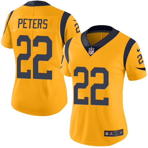 Los Angeles Rams #22 Marcus Peters Gold Women's Stitched Limited Rush Jersey Womens