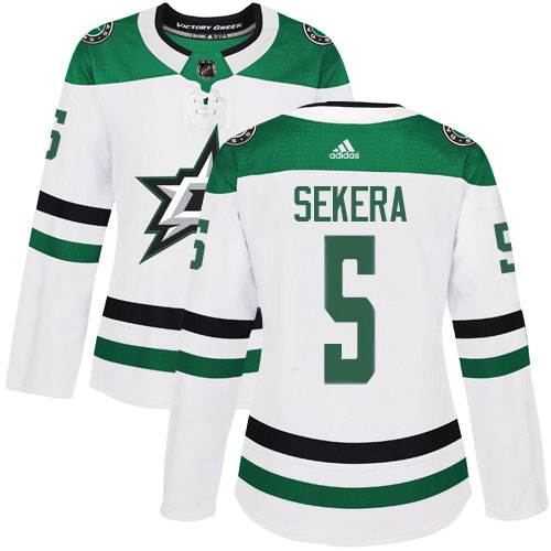 Adidas Dallas Stars #5 Andrej Sekera White Road Authentic Women's Stitched Jersey Womens