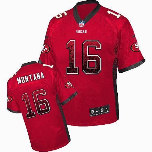 49ers #16 Joe Montana Red Team Color Men's Stitched Elite Drift Fashion Jersey
