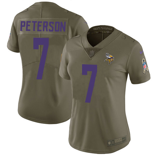 Minnesota Vikings #7 Patrick Peterson Olive Women's Stitched Limited 2017 Salute To Service Jersey Womens