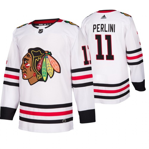 Chicago Chicago Blackhawks #11 Brendan Perlini 2019-20 Away Authentic Player White Jersey Men's