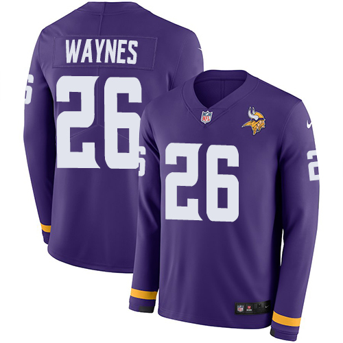 Minnesota Vikings #26 Trae Waynes Purple Team Color Men's Stitched Limited Therma Long Sleeve Jersey Men's