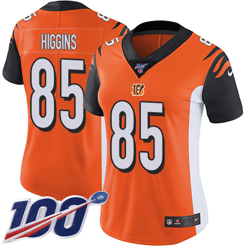 Bengals #85 Tee Higgins Orange Alternate Women's Stitched 100th Season Vapor Untouchable Limited Jersey