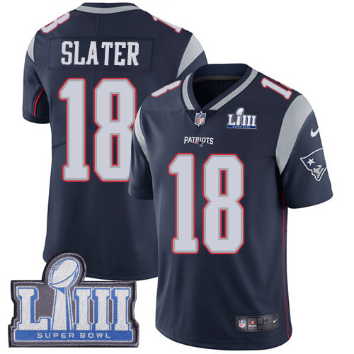 Patriots #18 Matt Slater Navy Blue Team Color Super Bowl LIII Bound Youth Stitched Vapor Untouchable Limited Jersey