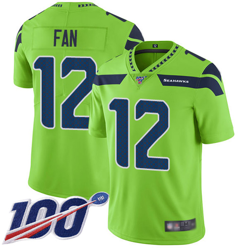 Seahawks #12 Fan Green Youth Stitched Limited Rush 100th Season Jersey