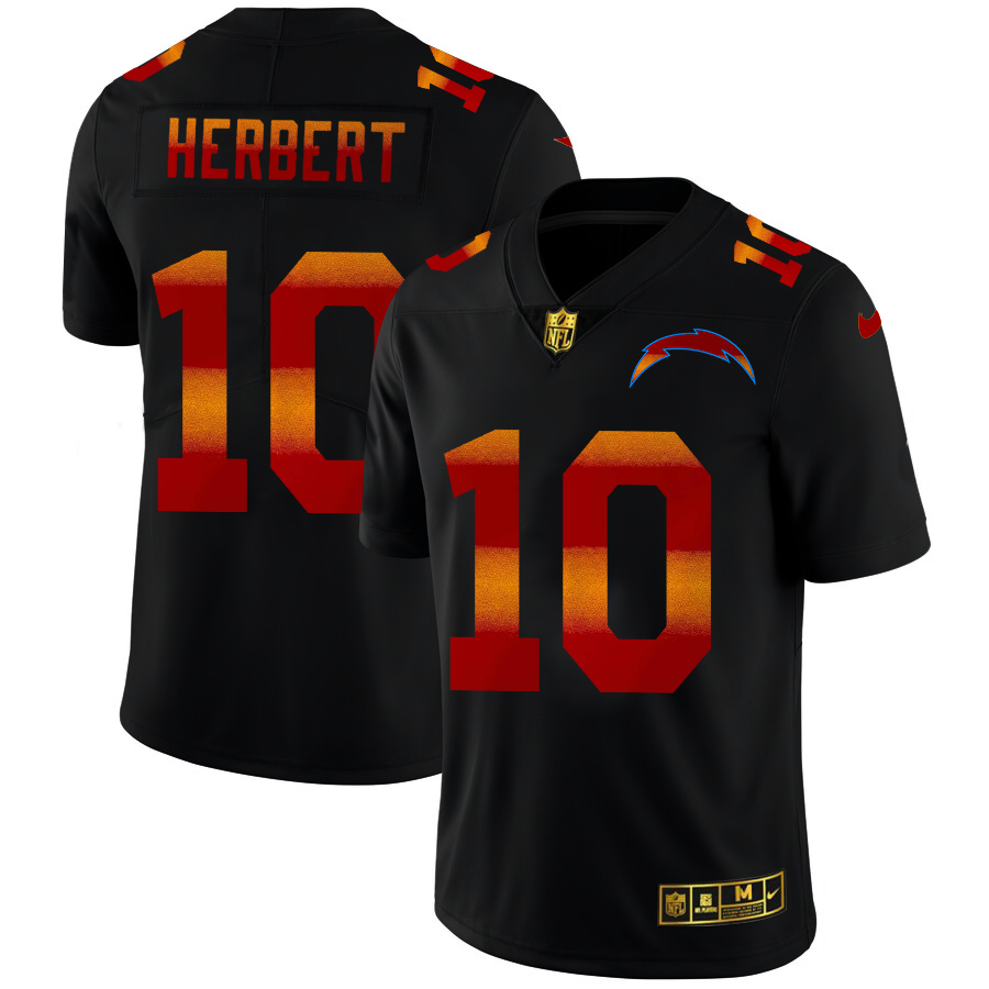Los Angeles Chargers #10 Justin Herbert Men's Black Red Orange Stripe Vapor Limited Jersey