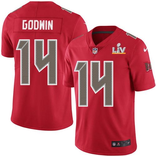 Buccaneers #14 Chris Godwin Red Youth Super Bowl LV Bound Stitched Limited Rush Jersey