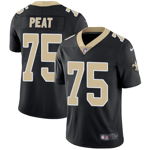 New Orleans Saints #75 Andrus Peat Black Team Color Youth Stitched Vapor Untouchable Limited Jersey Youth