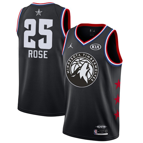 Minnesota Timberwolves #25 Derrick Rose Black Jordan Swingman 2019 All-Star Game Jersey Mens