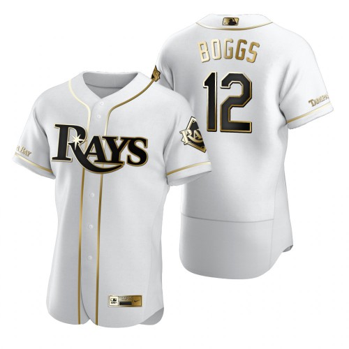 Tampa Bay Tampa Bay Rays #12 Wade Boggs White Men's Authentic Golden Edition Jersey Men's