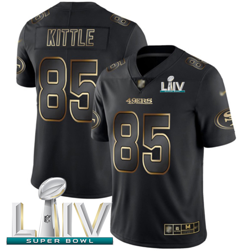 49ers #85 George Kittle Black/Gold Super Bowl LIV 2020 Men's Stitched Vapor Untouchable Limited Jersey