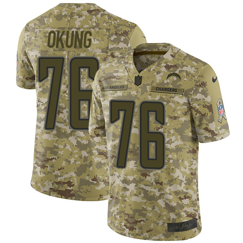 Los Angeles Chargers #76 Russell Okung Camo Youth Stitched Limited 2018 Salute to Service Jersey Youth