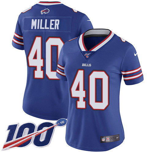 Bills #40 Von Miller Royal Blue Team Color Women's Stitched 100th Season Vapor Untouchable Limited Jersey