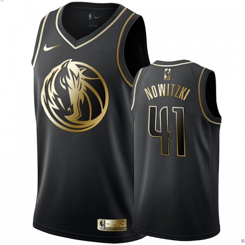 Dallas Mavericks #41 Dirk Nowitzki Mens Black Golden Edition Swingman Jersey Mens