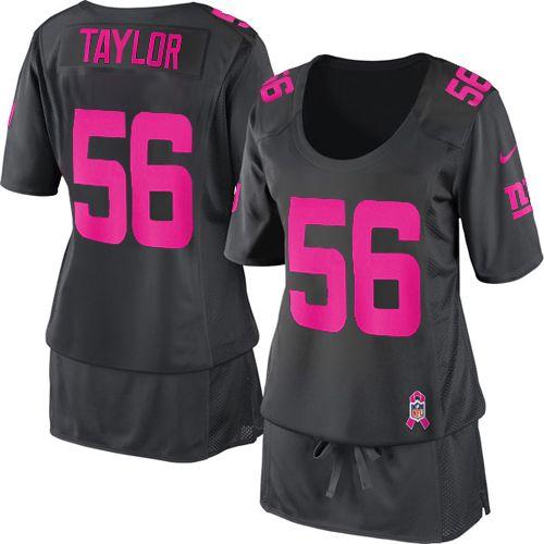 Giants #56 Lawrence Taylor Dark Grey Women's Breast Cancer Awareness Stitched Elite Jersey