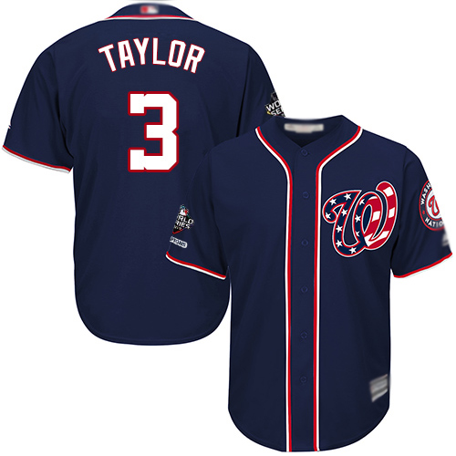 Washington Nationals #3 Michael Taylor Navy Blue New Cool Base 2019 World Series Champions Stitched Jersey Men's