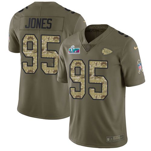 Chiefs #95 Chris Jones Olive/Camo Super Bowl LVII Patch Men's Stitched Limited 2017 Salute To Service Jersey
