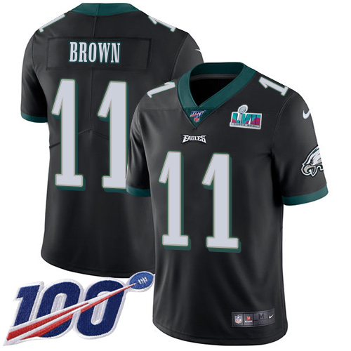 Eagles #11 A.J. Brown Black Alternate Super Bowl LVII Patch Youth Stitched 100th Season Vapor Untouchable Limited Jersey