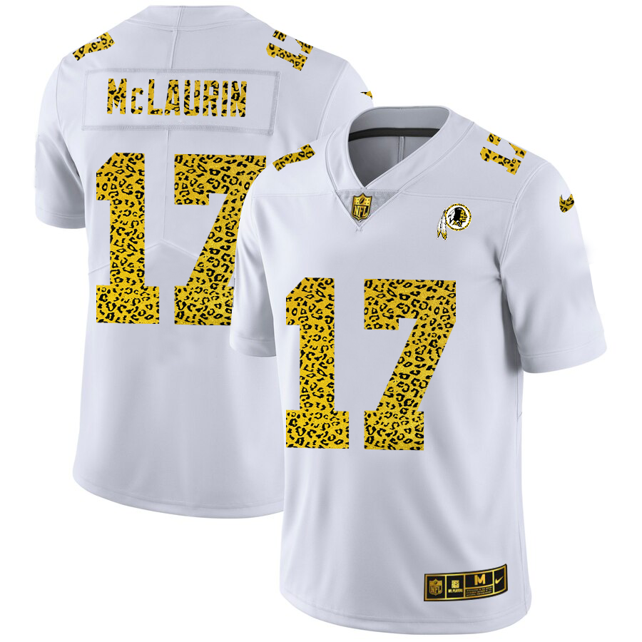 Washington Commanders #17 Terry McLaurin Men's Flocked Leopard Print Vapor Limited Jersey White