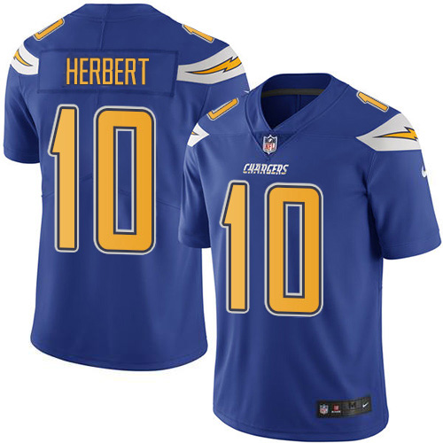Chargers #10 Justin Herbert Electric Blue Men's Stitched Limited Rush Jersey
