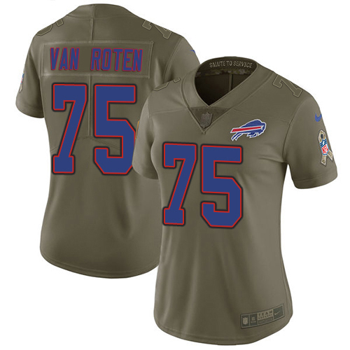 Bills #75 Greg Van Roten Olive Women's Stitched Limited 2017 Salute To Service Jersey