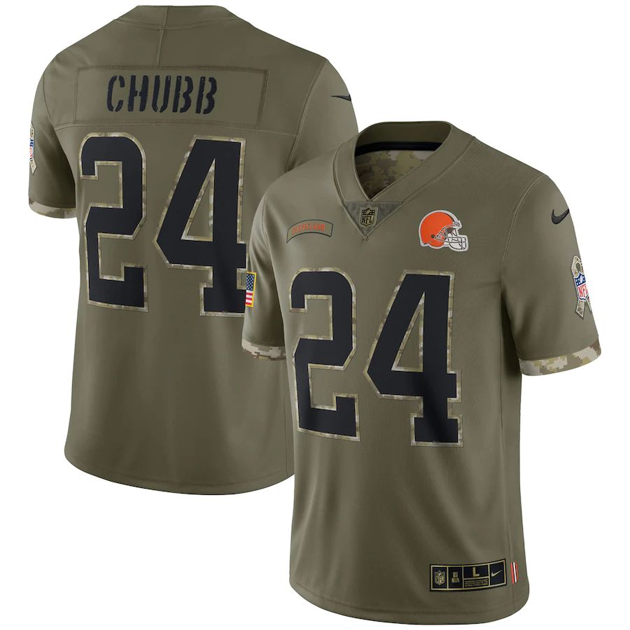 Cleveland Browns #24 Nick Chubb Men's 2022 Salute To Service Limited Jersey - Olive