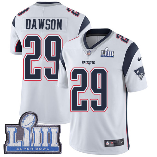 New England Patriots #29 Duke Dawson White Super Bowl LIII Bound Men's Stitched Vapor Untouchable Limited Jersey Men's