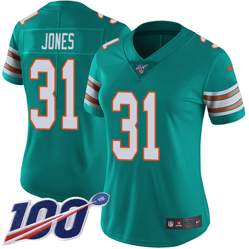 Miami Dolphins #31 Byron Jones Aqua Green Alternate Women's Stitched 100th Season Vapor Untouchable Limited Jersey Womens