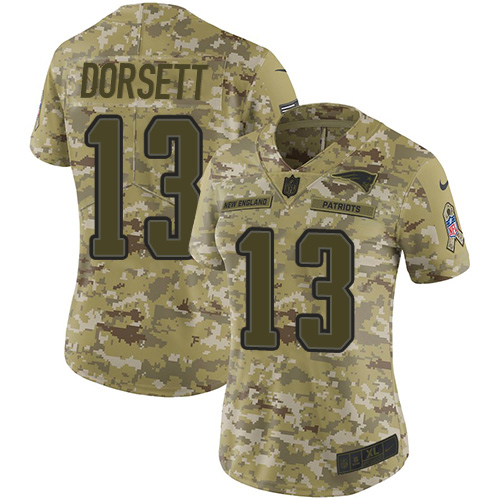New England Patriots #13 Phillip Dorsett Camo Women's Stitched Limited 2018 Salute to Service Jersey Womens