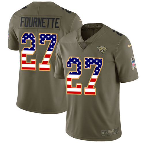 Jaguars #27 Leonard Fournette Olive/USA Flag Youth Stitched Limited 2017 Salute To Service Jersey