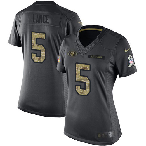 San Francisco 49ers #5 Trey Lance Black Women's Stitched Limited 2016 Salute To Service Jersey