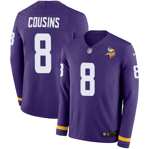 Vikings #8 Kirk Cousins Purple Team Color Youth Stitched Limited Therma Long Sleeve Jersey